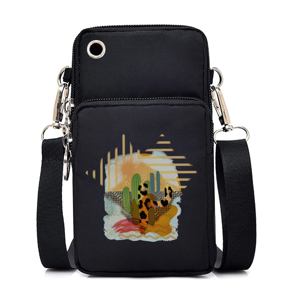 Cactus Leopard Print Shoulder Bag Nylon Women Mobile Phone Bag Mini Female Messenger Purse Lady Wallet Small CrossBody Bag Women