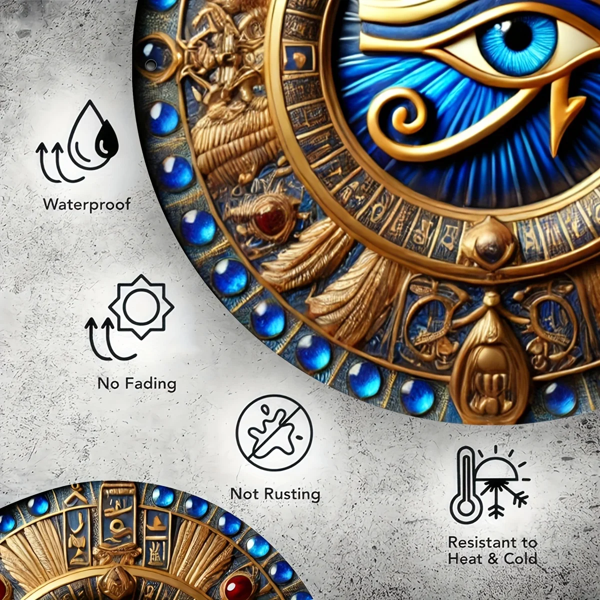 Ancient Egyptian Eye of Horus Symbol Wall Art, 8-Inch Iron Metal Decor, UV Printed Mythological Emblem