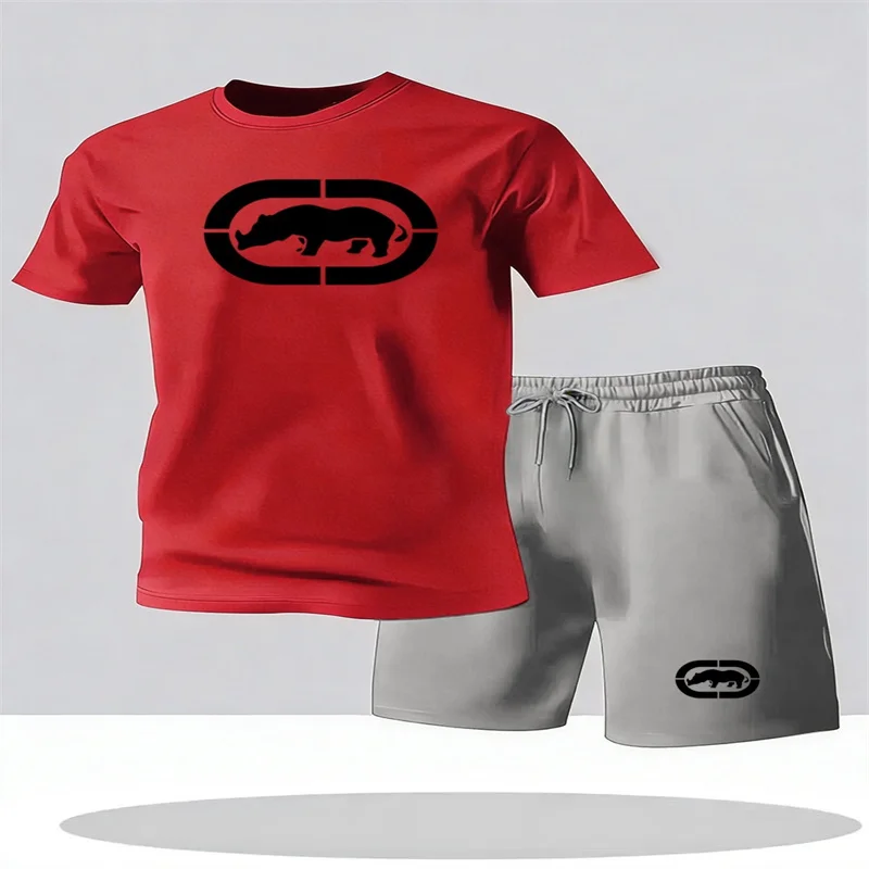 

2026 Summer Men's Breathable Short Sleeved T-shirt Shorts Two-piece Set Fashionable Quick Drying Lightweight Casual Sports Set