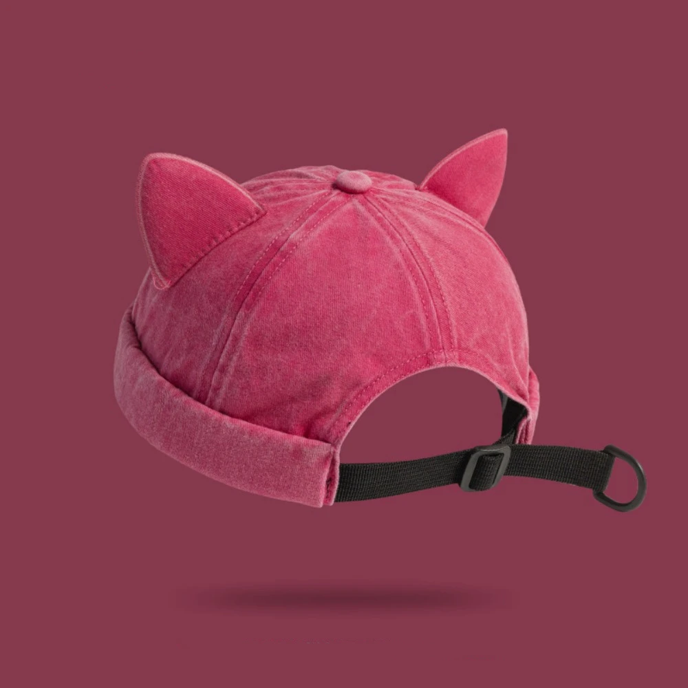 

Fashion Washed Old Cat Ears Landlord Hat Solid Color Cotton Beanie Hat Unisex Breathable Beanie Cap Women