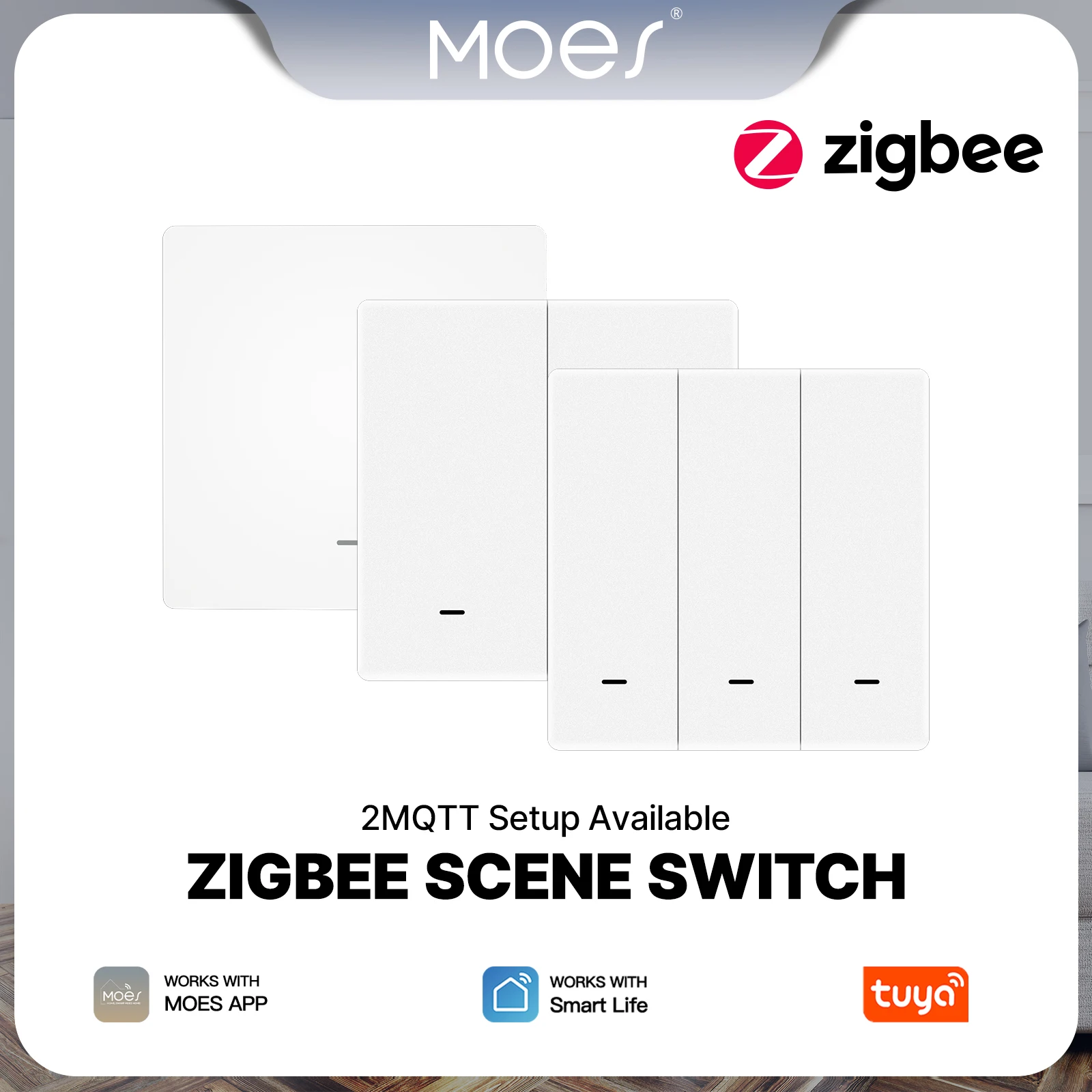 MOES Tuya ZigBee Scene Switch Wireless Push Button Controller Battery Powered Transmitter Smart Life App Automation 1/2/3 Gang