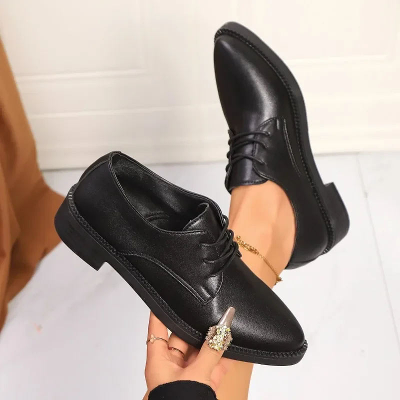 

2025 Summer Fashion Loafers Women's High Heels Classics Office & Career Pumps Women Lace Up Low Heel Plus Size Outdoor Shoes