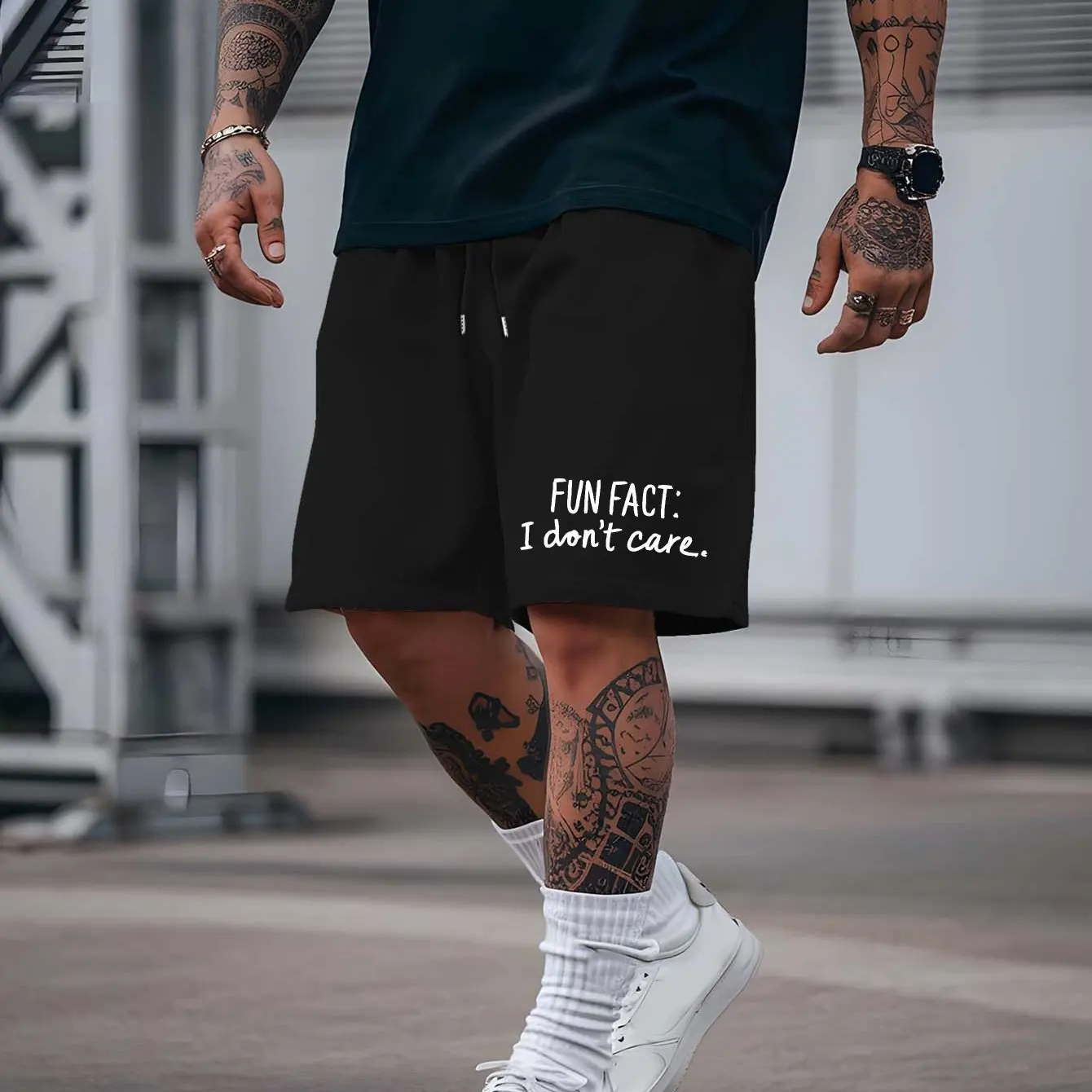Shorts mit Kordelzug und Textdruck, vielseitig einsetzbar für sommerliche Freizeitsportarten, Unisex – Detail 5