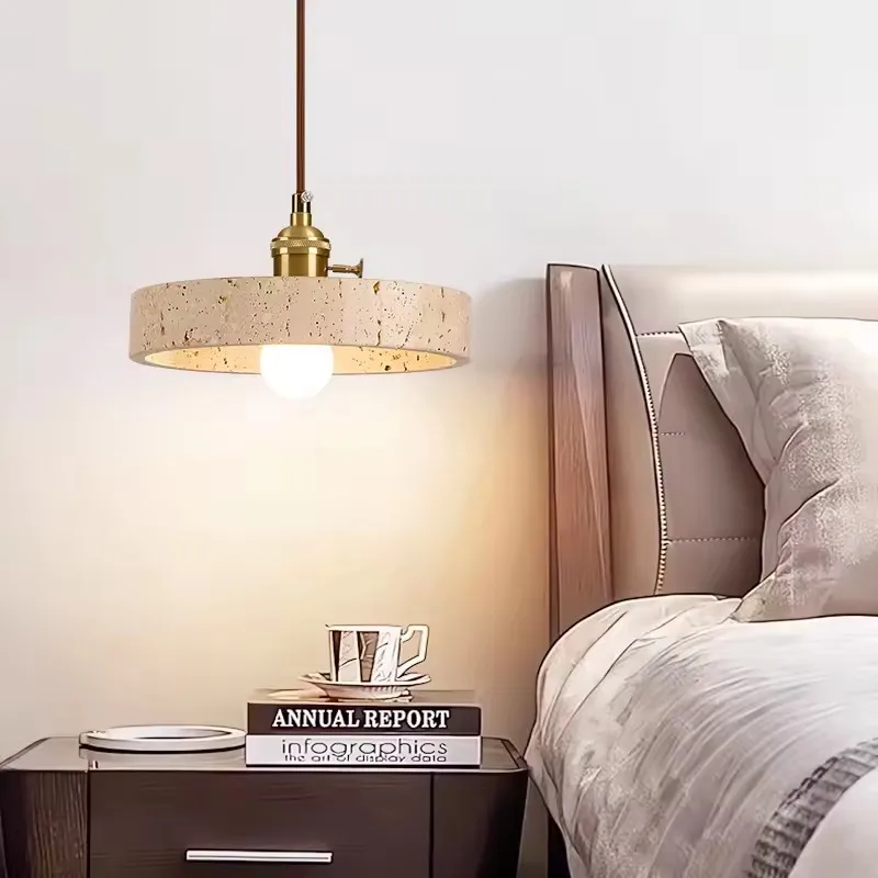 الحديثة الأصفر الترافرتين قلادة مصباح الشمال بسيط نجف يُعلق بالسقف لغرفة النوم غرفة الطعام فندق وابي سابي قلادة مستديرة الخفيفة #6