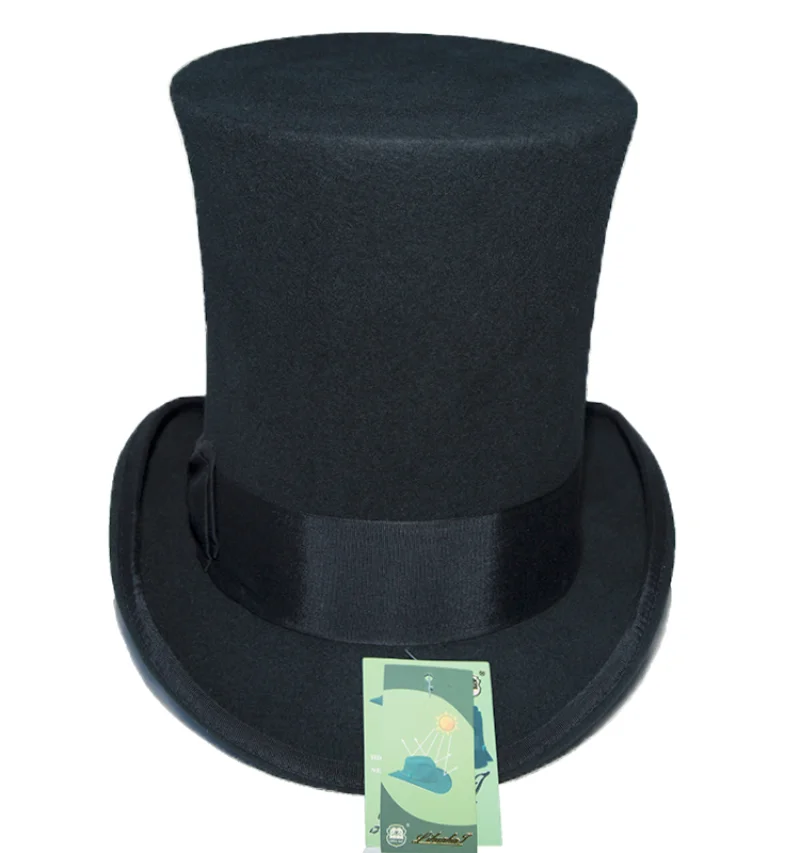 23cm High Top Hat Traditional Wool Fedora Cylinder Hat Topper Chimney Pot Hat Stove Pipe Hat Wedding Wear Stage Magic Costumes