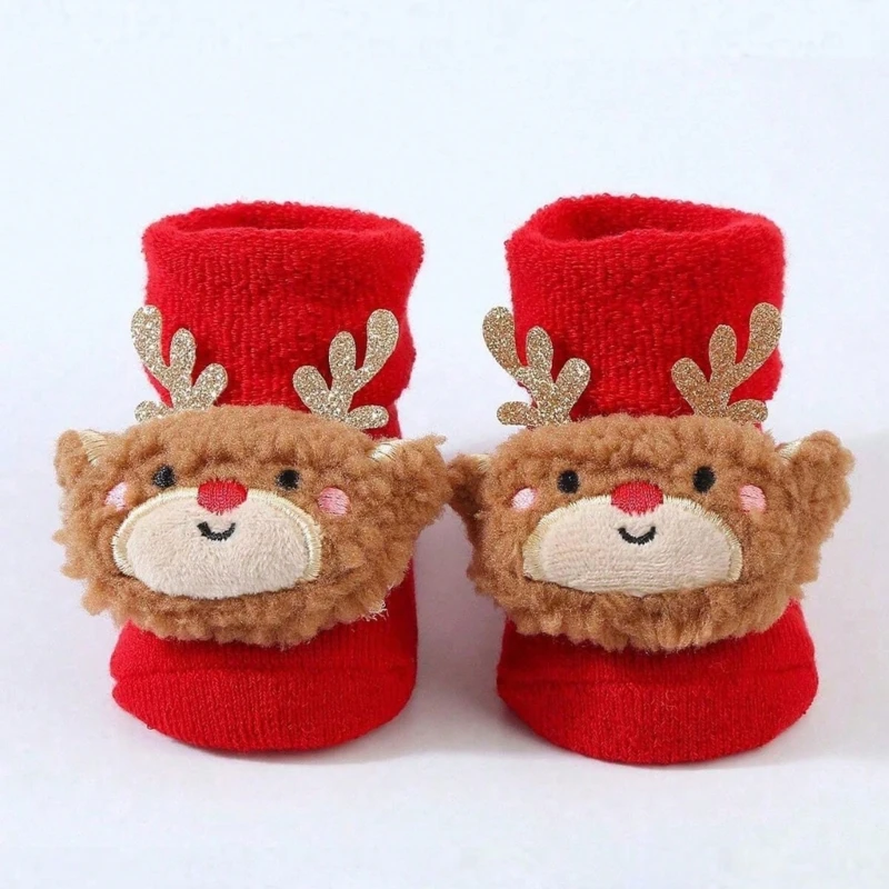 Knit Toddler Walking Socks with Cushioned Support Christmas Pattern Cotton Socks Dropship