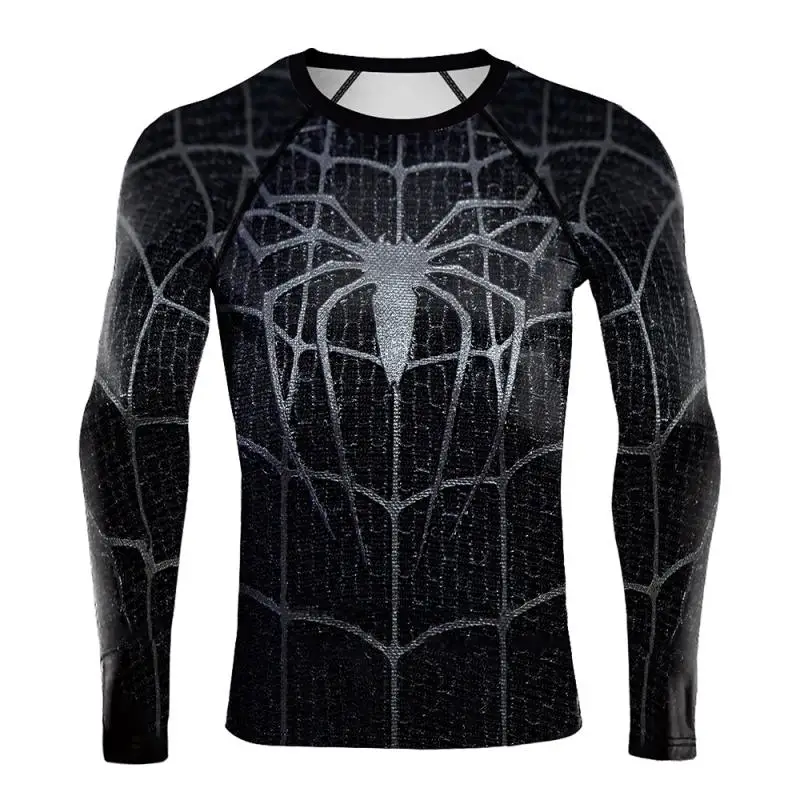 Superhero Spider Cosplay T-Shirts for Men Halloween Costume Quick Drying Compression Shirt Gym Fitness Tee Graphic Novelty Tops