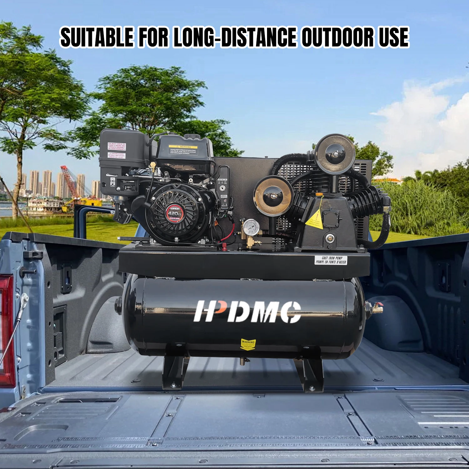 DMC 13HP Gas Powered Air Compressor 30 Gallon Horizontal  ASME Tank 28 cfm@180PSI Piston Pump Air Compressor