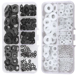 250pcs M2 M2.5 M3 M4 M5 M6 M8 Black White Hard Nylon Flat Washer Plastic Insulation Spacers Seals Gasket Washers Ring Kit