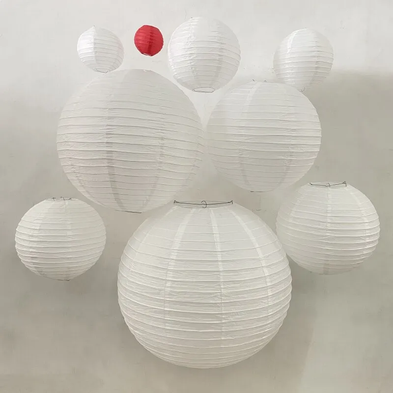 4-6-8-10-12-16 Inch Paper Lanterns White Chinese Lanterns Hanging Christmas Wedding Decoration DIY Handmade Painting Paper Ball