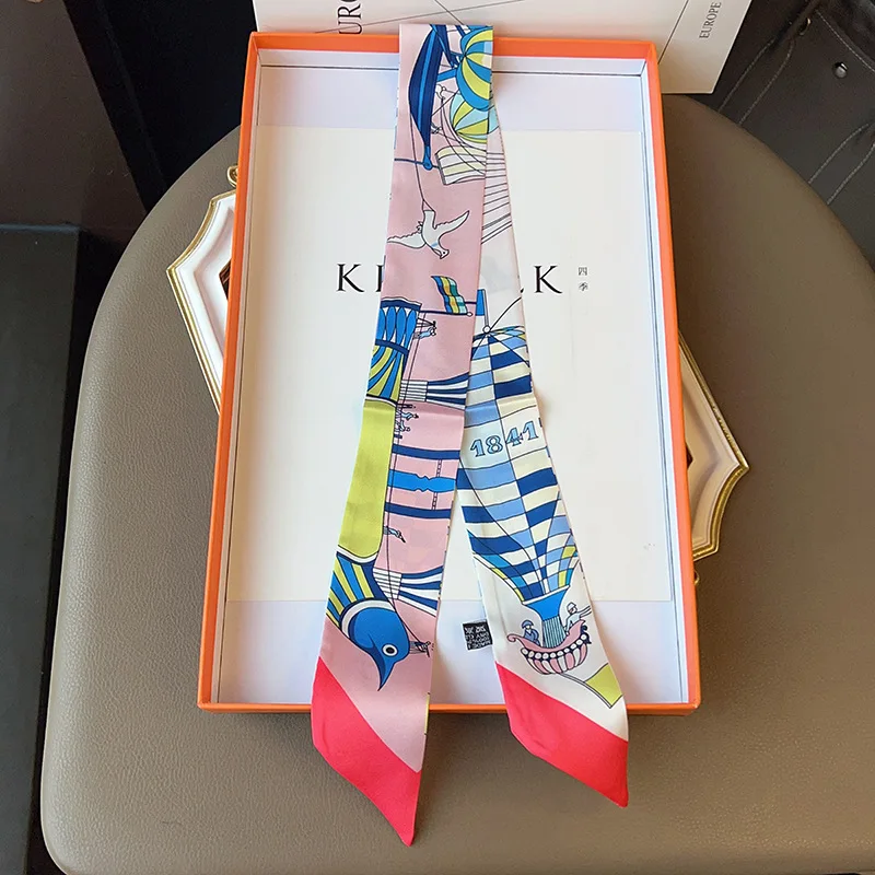 الراقية الطيران بالون طباعة الشريط حقيبة يد وشاح التعادل الشريط تقليد الحرير الشريط الصغير نمط المرأة