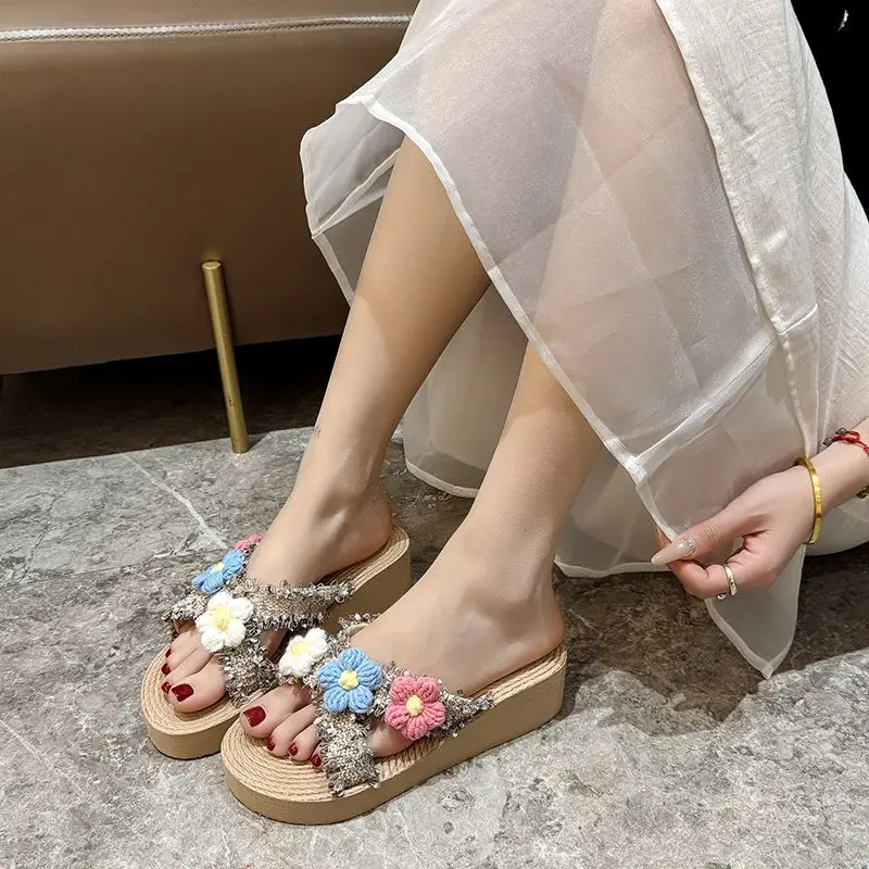 

Модные богемные шлепанцы для женщин, летние уличные тапочки, пляжная обувь для отпуска, нескользящая обувь для путешествий