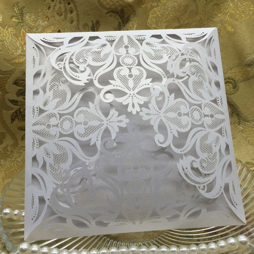 

50pcs/pack European Carved Wedding Invitation Card 200gsm Shiny Pearl Paper Hollow Out Cards for Wedding Party Birthday Banquet