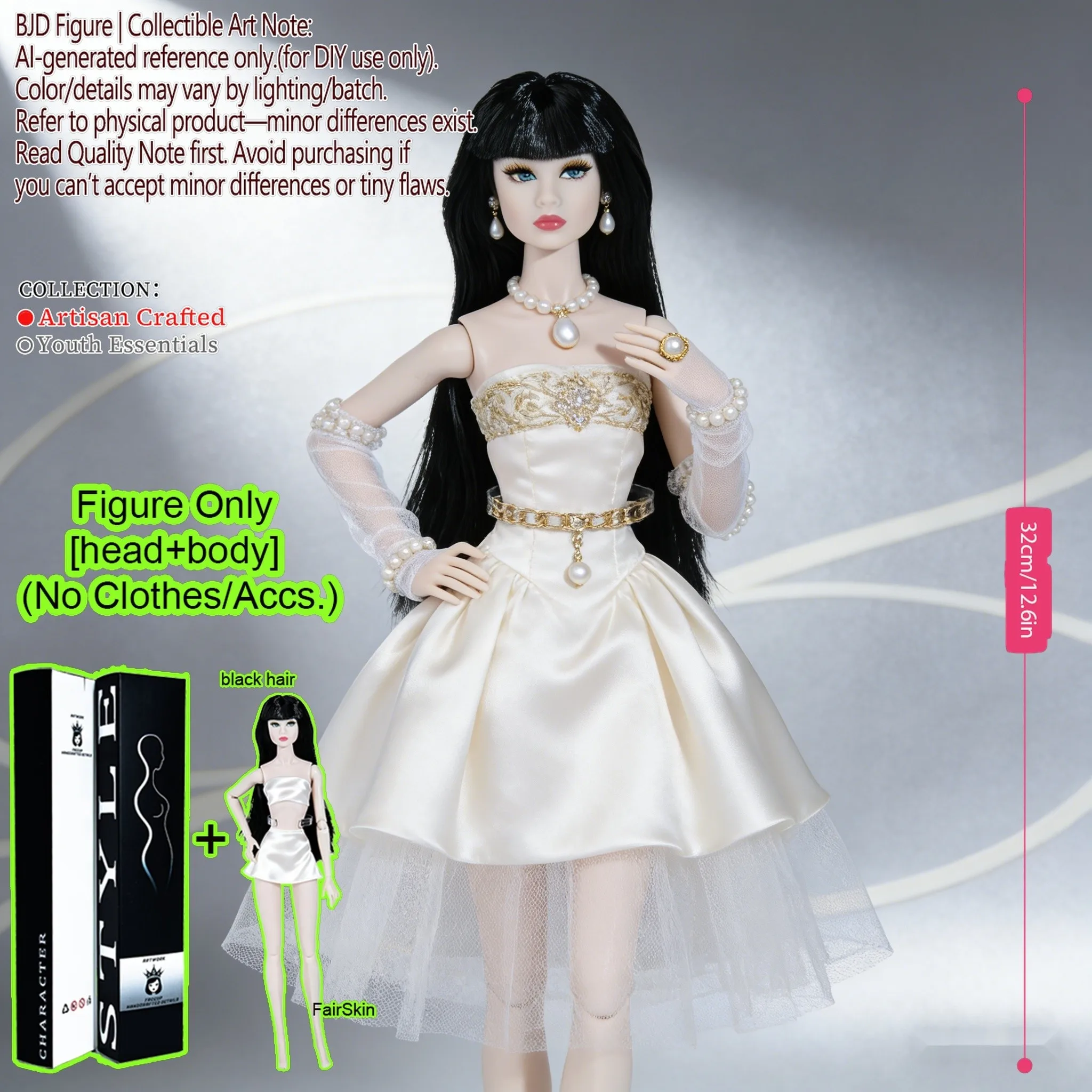 

Premium 12.6 Inch 1/6 BJD MJD Doll, Supermodel Silhouette, Realistic Skin Texture, Highly Articulated Joints (No Clothe