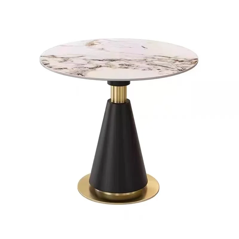 

#Round Sintered Stone Coffee Table, Conical Metal Base Accent Table for Hotel