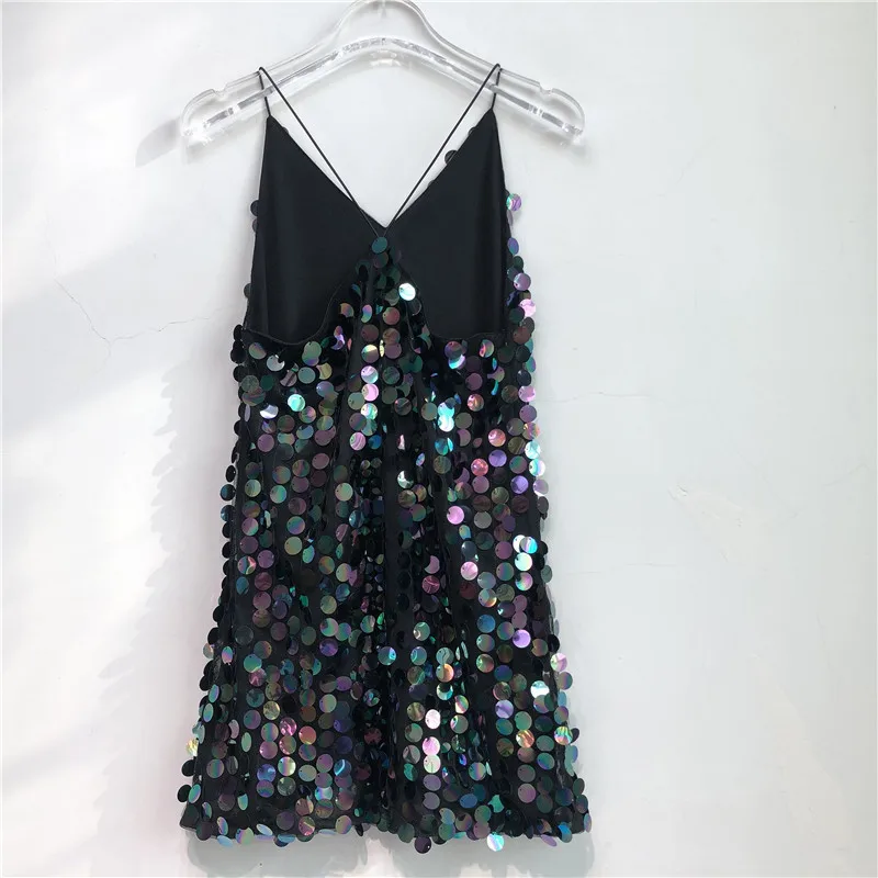 Party women's nightwear sexy glitter sequins cross back halter belt short dress trend