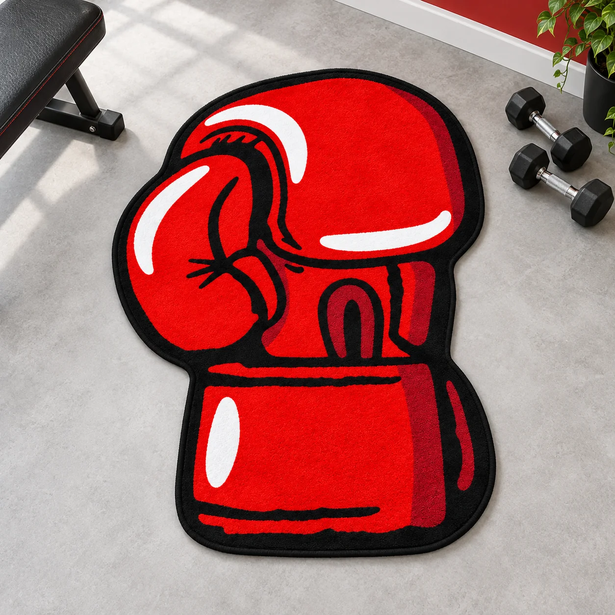 Cool Red Boxing Glove Shaped Flannel Rug Irregular Floor Mat for Entryway Bedroom Living Room and Home Workout Corner Decor