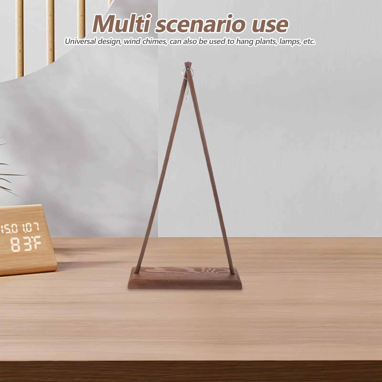 Japanese Windchime Stand Natural Wood Triangle Hanging Rack Indoor Wind Chime Holder Decorative Vintage Bell Display Stand Home