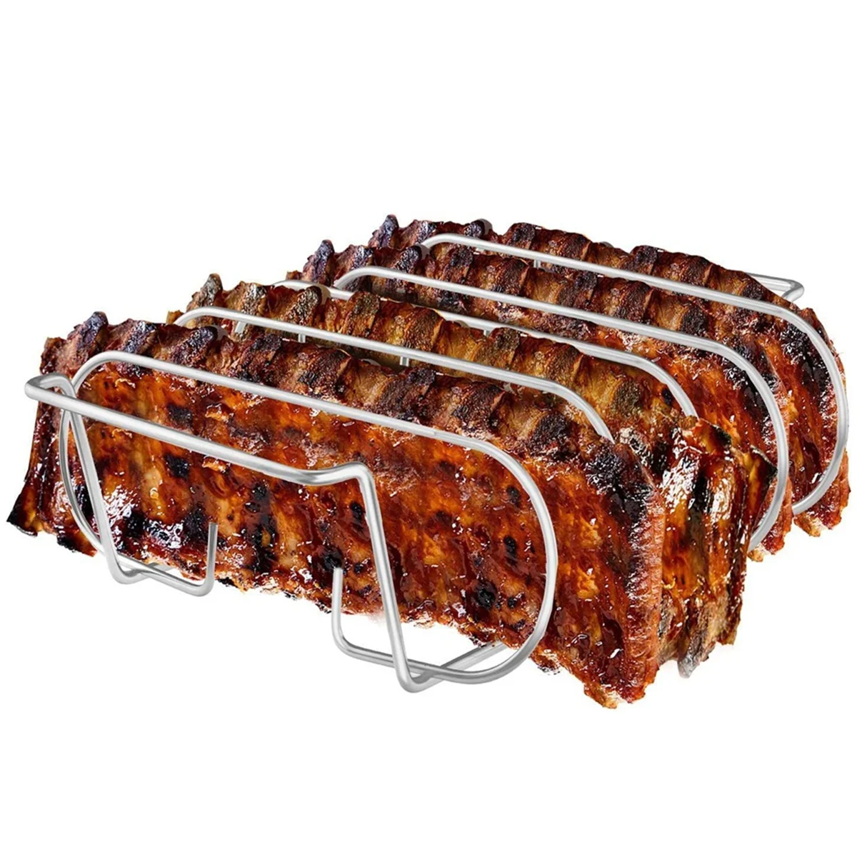 Stainless Steel Roasting Stand,Rib Rack Holds Ribs for Grilling Barbecuing & Smoking - BBQ Rib Rack for Gas Smoker C