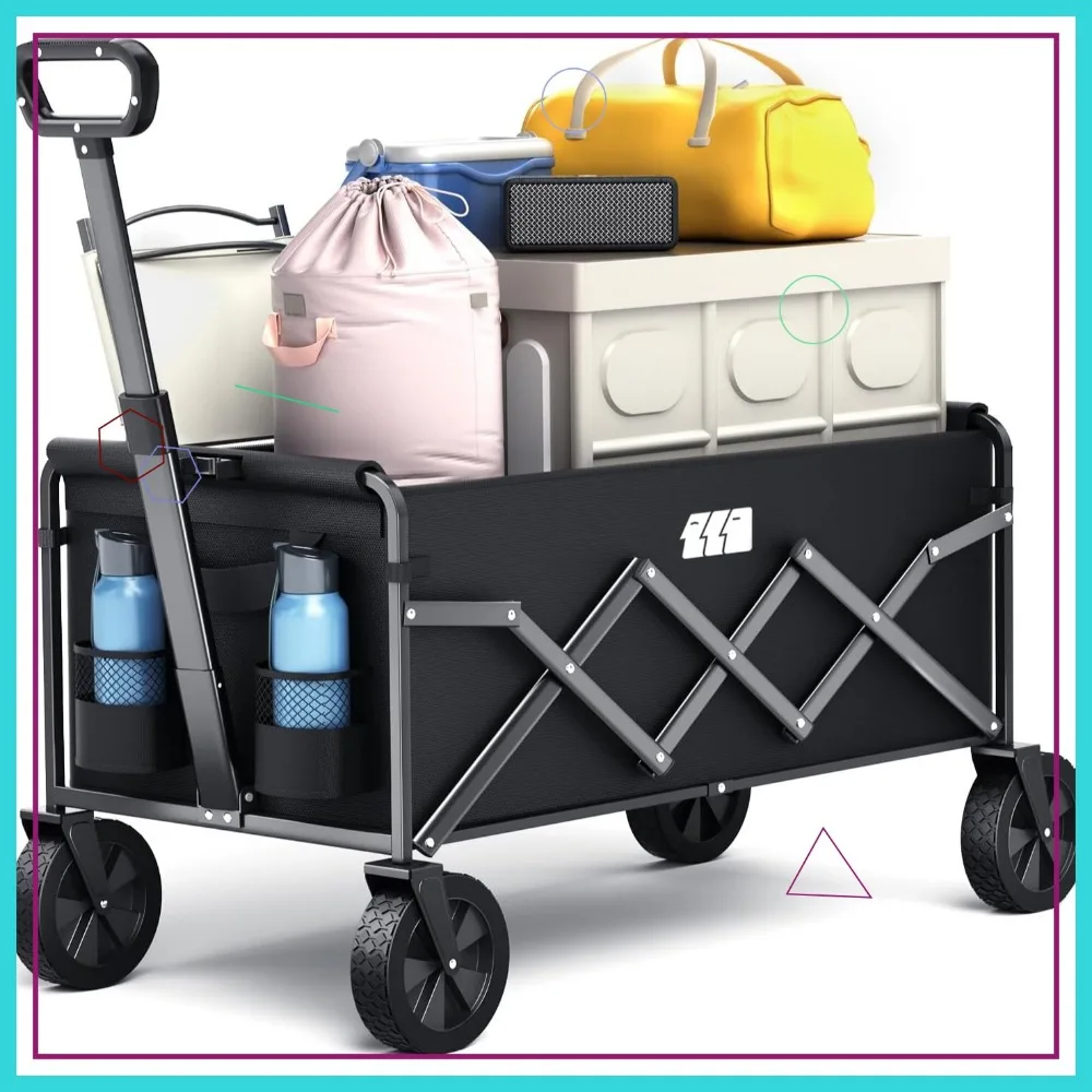 รถเข็นพับได้พร้อมล้อ รับน้ำหนักได้ 180 ปอนด์ รถเข็นอเนกประสงค์น้ำหนักเบาสำหรับตั้งแคมป์ ชายหาด กีฬา ตกปลา ซื้อของชำ