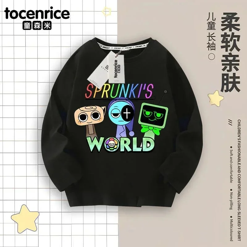 2024 Sprunki Long Sleeved T-shirt Game Rhythm Box Autumn Casual Fashion Pure Cotton Base Shirt Children's Birthday Gifts