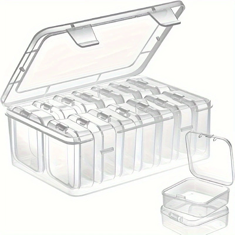 

14pcs Small Jewelry Storage Boxes and one Large storage box, Plastic Storage Boxes, Mini Clear Jewelry Storage Boxes