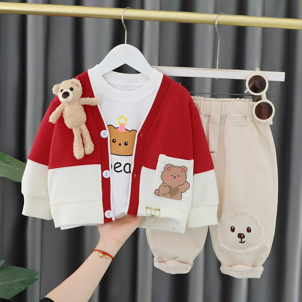 

Baby Spring Autumn Set 2024 Children Clothing Boys Girls Cartoon Pendant Bunny Cardigan Long Sleeve T-shirt Pants 3 PCS Outfits