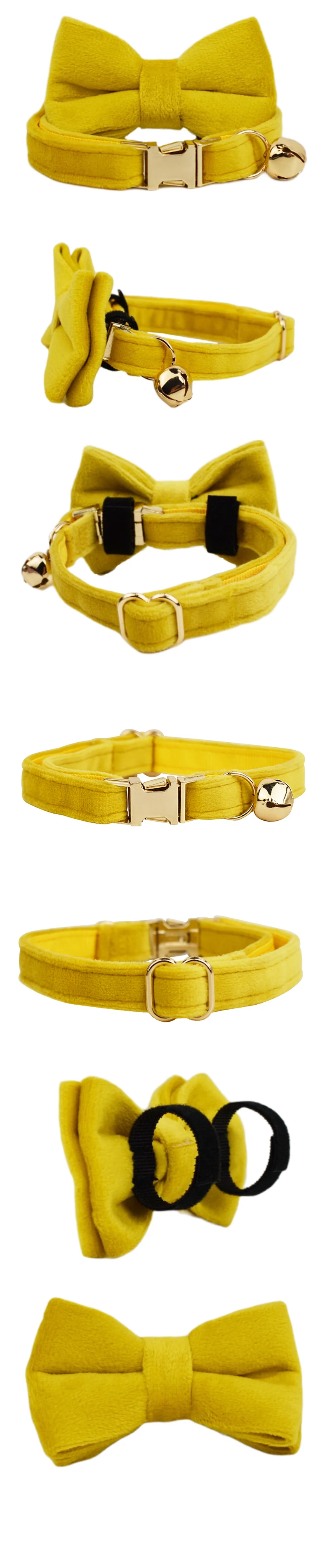 Personalized Collar for Cat Kitten Collar Velvet Puppy Small Dogs Collars Customized Engraving Name Cat Necklace with Bell Bow