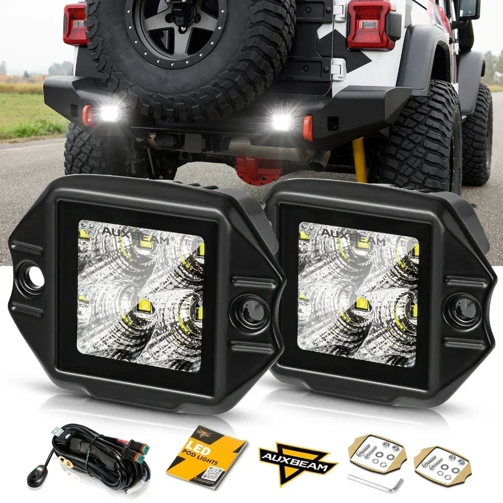 

AUXBEAM 3.5 inch LED Flush Mount Light Pods Flood Light with DT Plug Wiring Harness 2 Lead for Truck Jeep SUV 4x4 Grille Mount