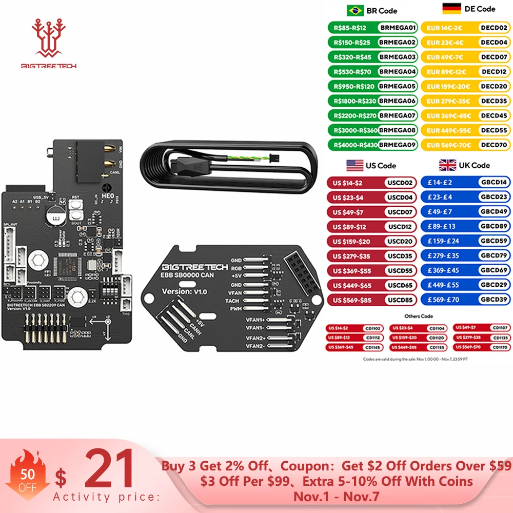 yZ[zBIGTREETECH EBB SB2209 CAN/USB {[h Klipper Voron StealthBurner KNOMI Octopus Pro Raspberry Pi Canbus HeadTool PT1000 p