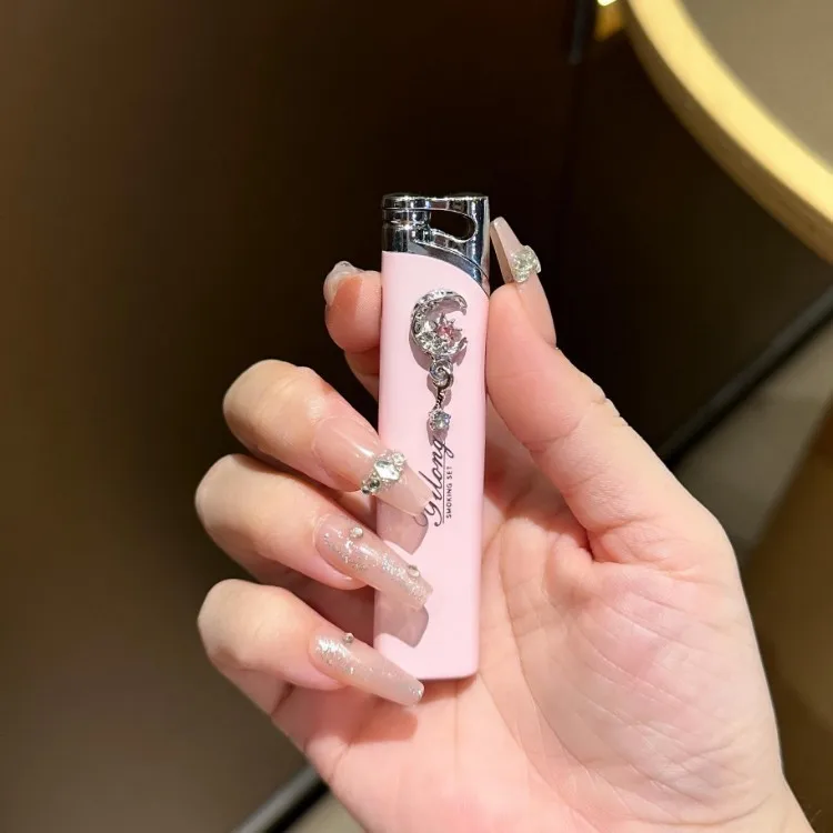 

Ins Viral Pink Moon Star Lighter, Cute Pastel Torch Lighter, Refillable Butane with Silver Star Accent Smoking Accessories