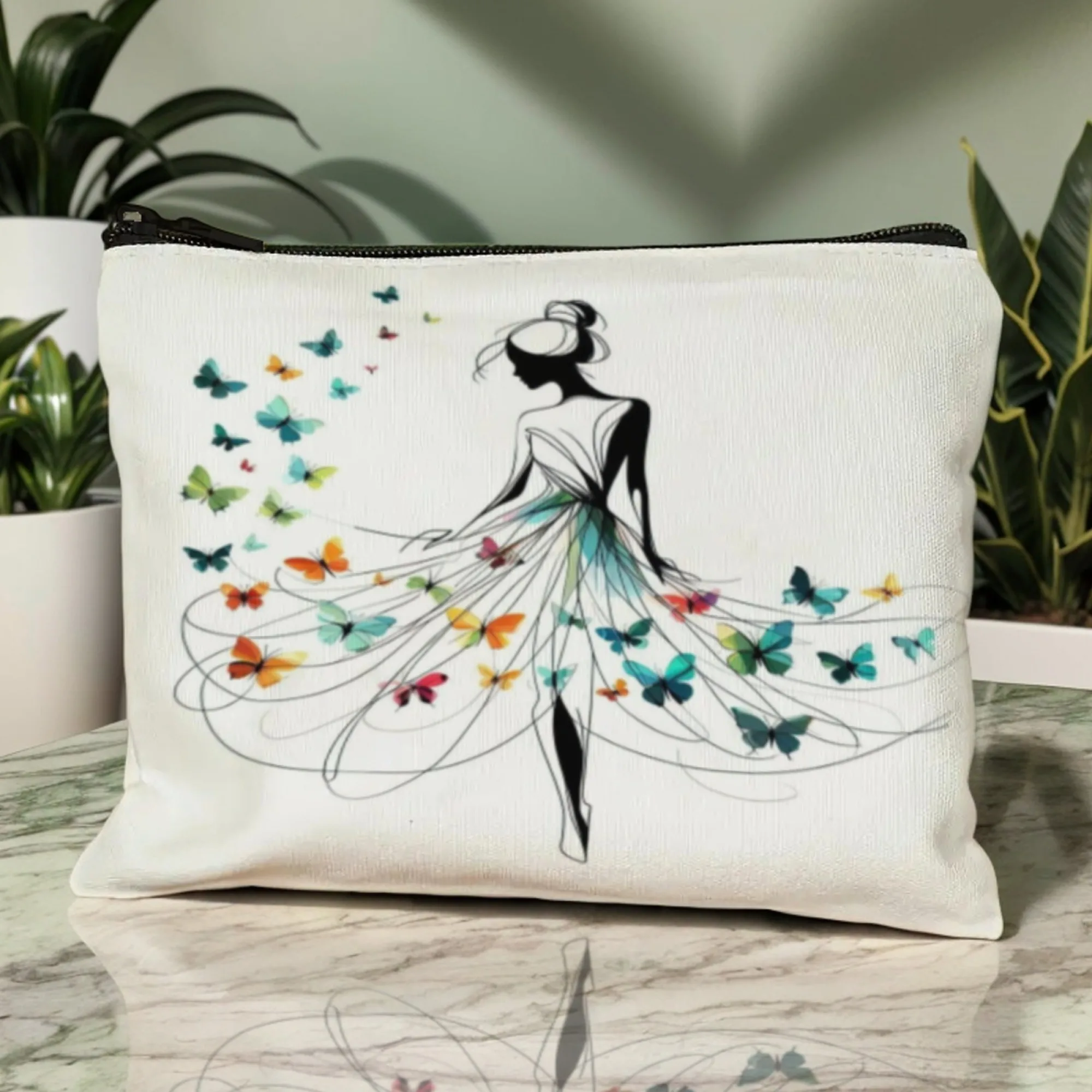Butterfly Dress Themed Cosmetic Bag Secure Zipper Closure, Multi-Functional Travel bag Perfume bag toiletry bag