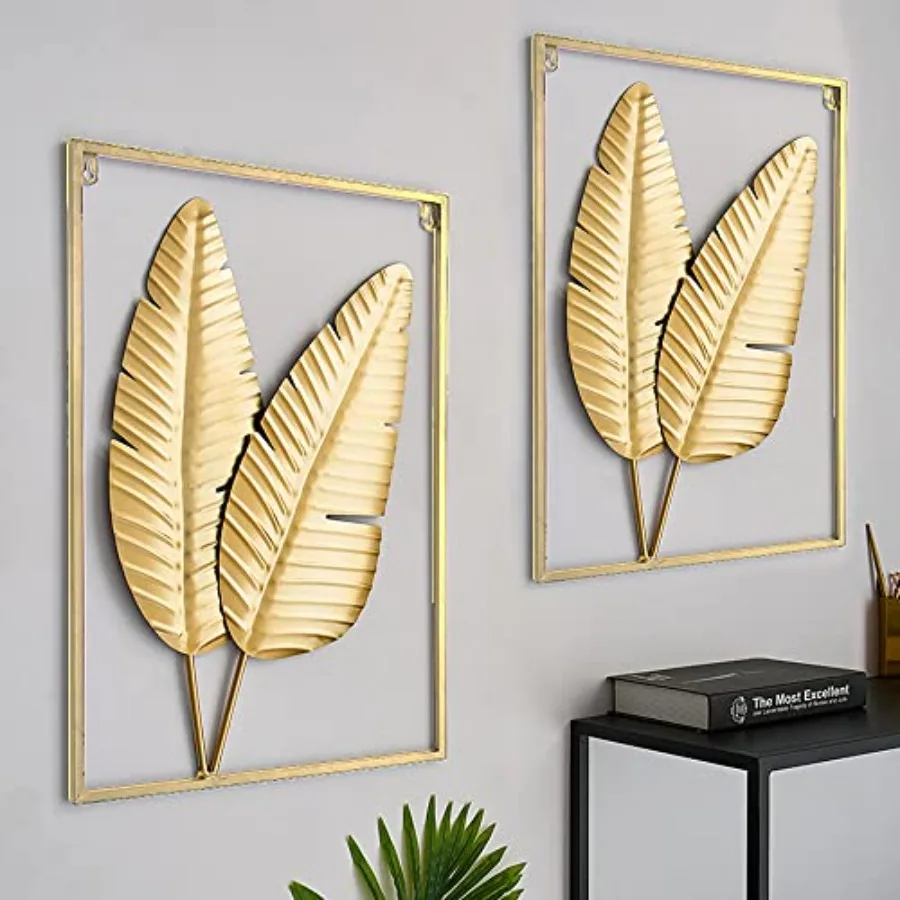

Набор из 2 золотых металлических настенных украшений с рамкой, современный декор для дома, настенные скульптуры для гостиной и спальни