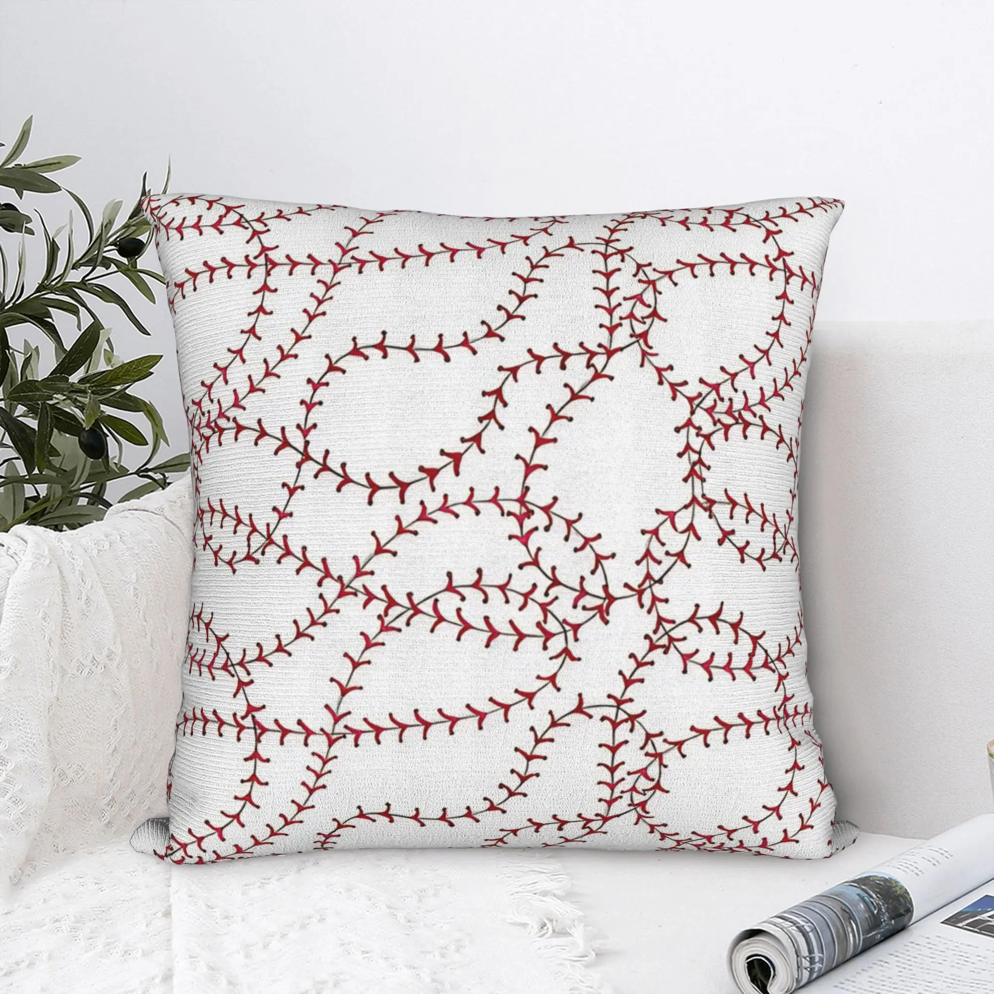 Red Stitching Baseball Square Pillow Cases  Cushion Cover Novelty Zippered Decor Throw Pillow Case Cover for Seat 45*45cm