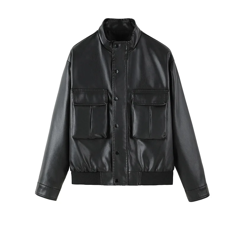 

Autumn Cotton Men Motorcycle Causal Coat Pocket Jackets Casual Windbreaker Trendy Men Leather Jacket fleece warm Leather Jacket