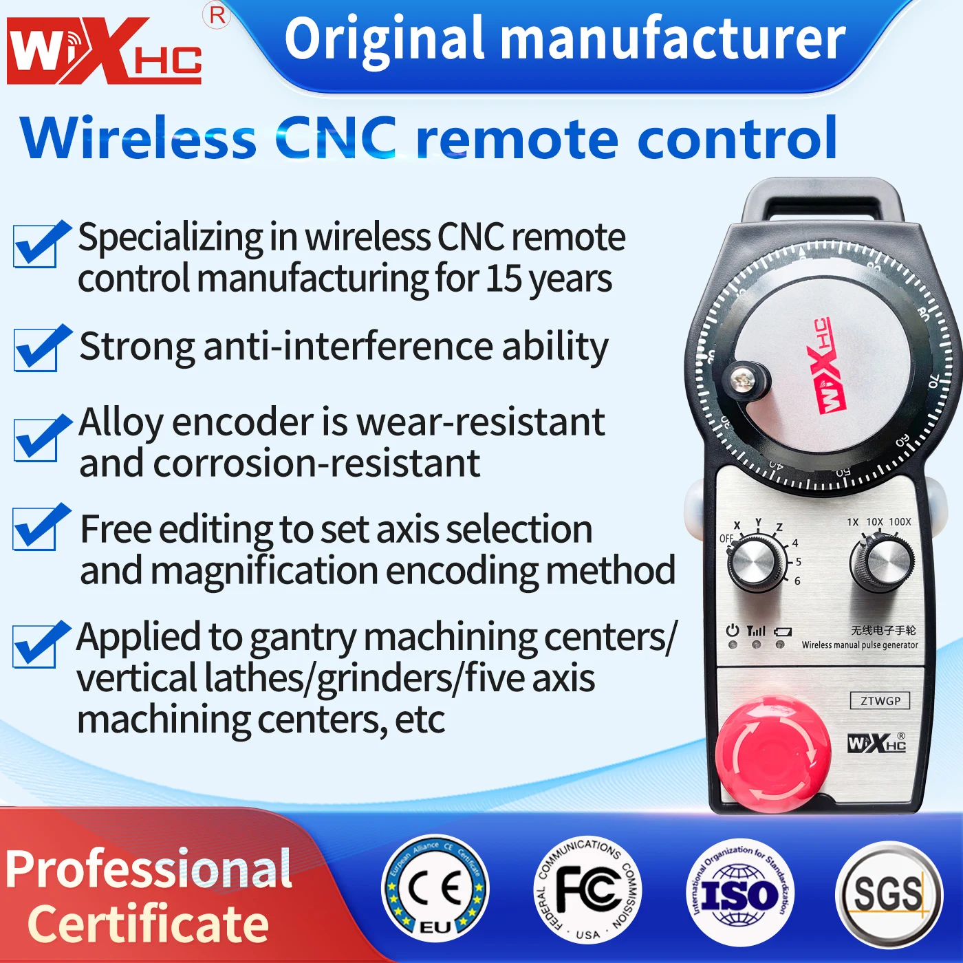 XHC Factory Sale CNC Machine Use Remote Wireless MPG Pendant Remote Control Electronic Handwheel CNC Lathe Controller ZTWGP