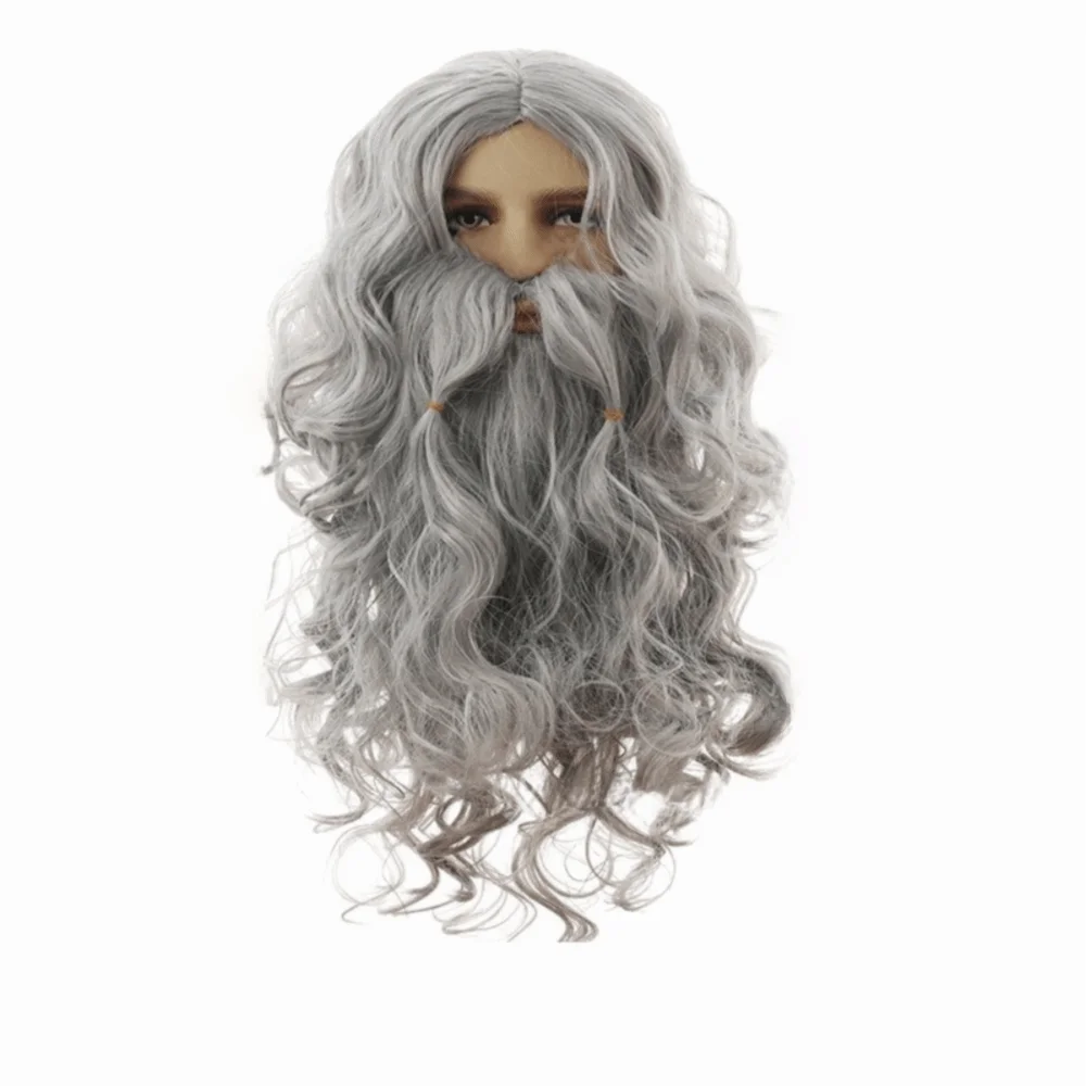 White Beard Santa Claus Beard Wig Long Curly Hair Full Set Santa Beard Wig Holiday Decoration European Style Beard And Wig Set