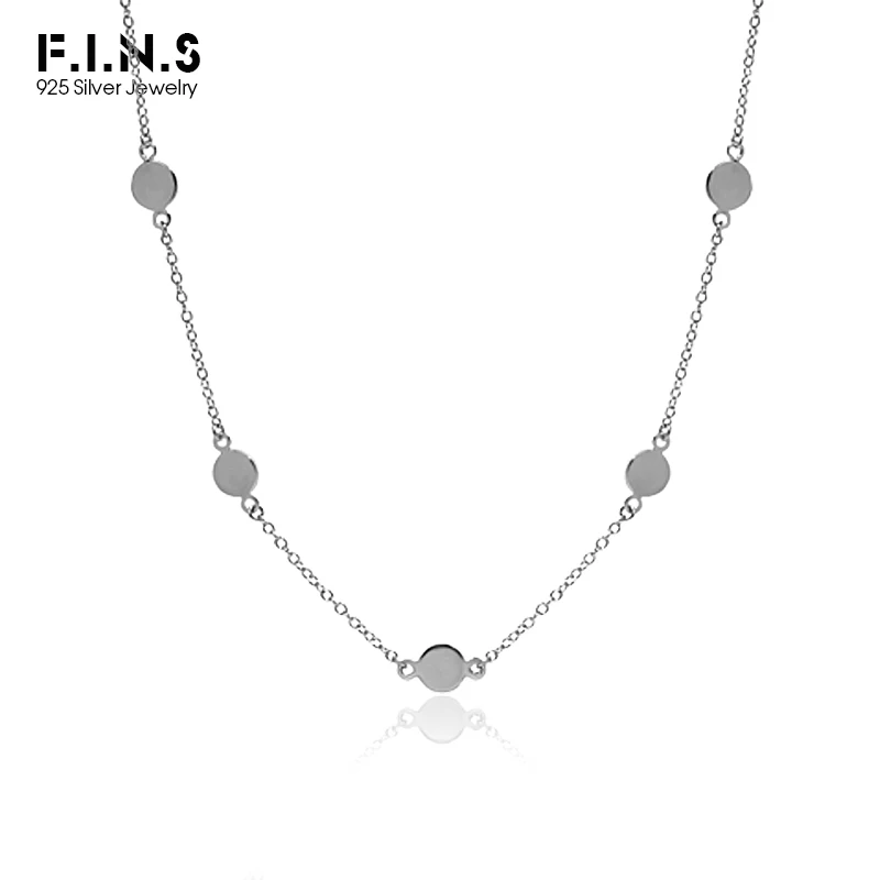 F.I.N.S-collar de plata de ley S925 minimalista, cadena de clavícula, joyería clásica apilada, disco redondo liso geométrico