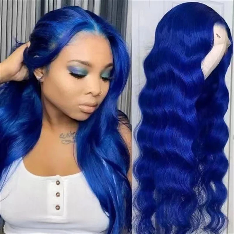 

Dark Blue HD 13x4 Lace Front Wig 100% Human Hair Body Wave Navy Blue 13x6 HD Lace Frontal Pre-Plucked Brazilian Style