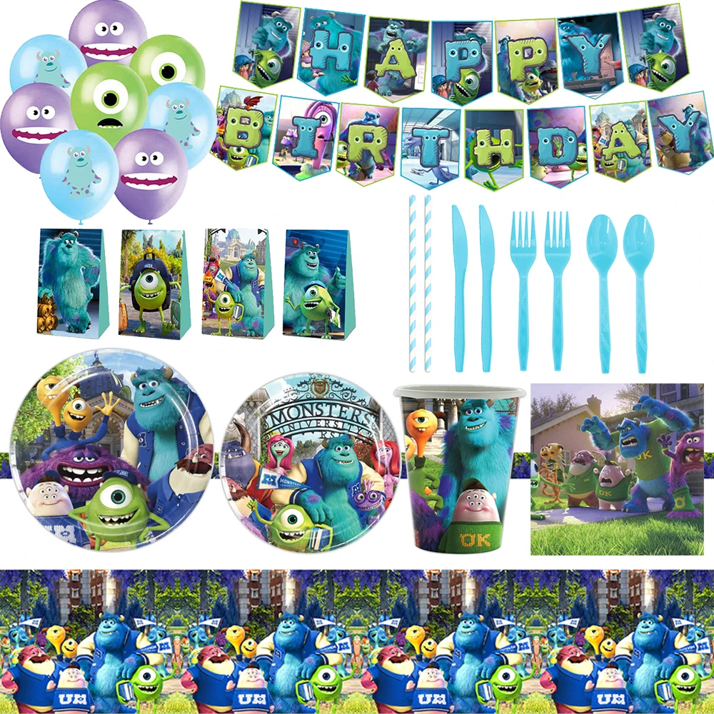 

Monsters University Inc Theme Birthday Party Decorative Disposable Tableware Background Balloon Banner Baby Shower Kid Boy Gift