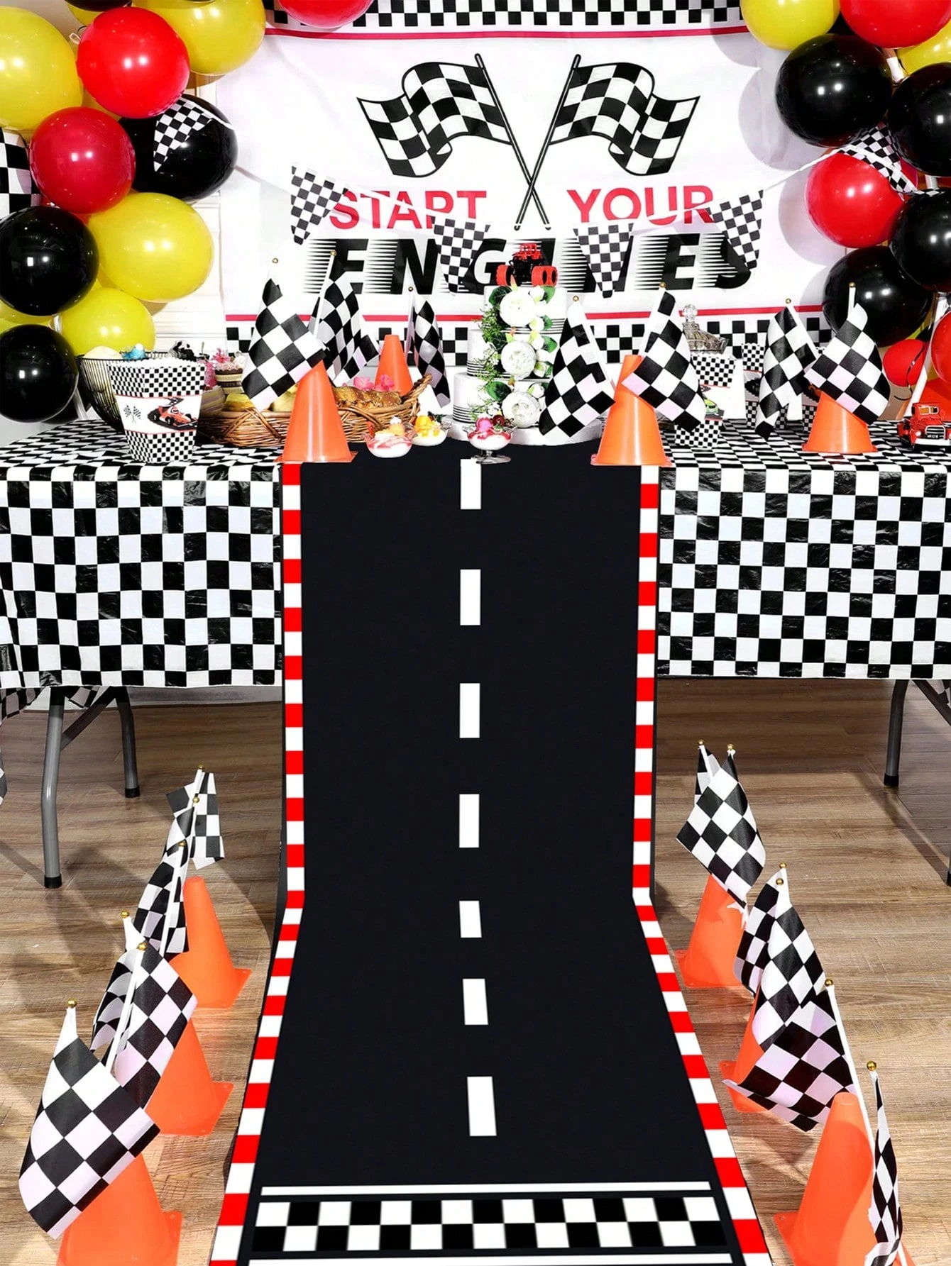 Racing Car Theme Table Runner - Birthday Party Racing Track Decor Sport Events Home Table Supplies