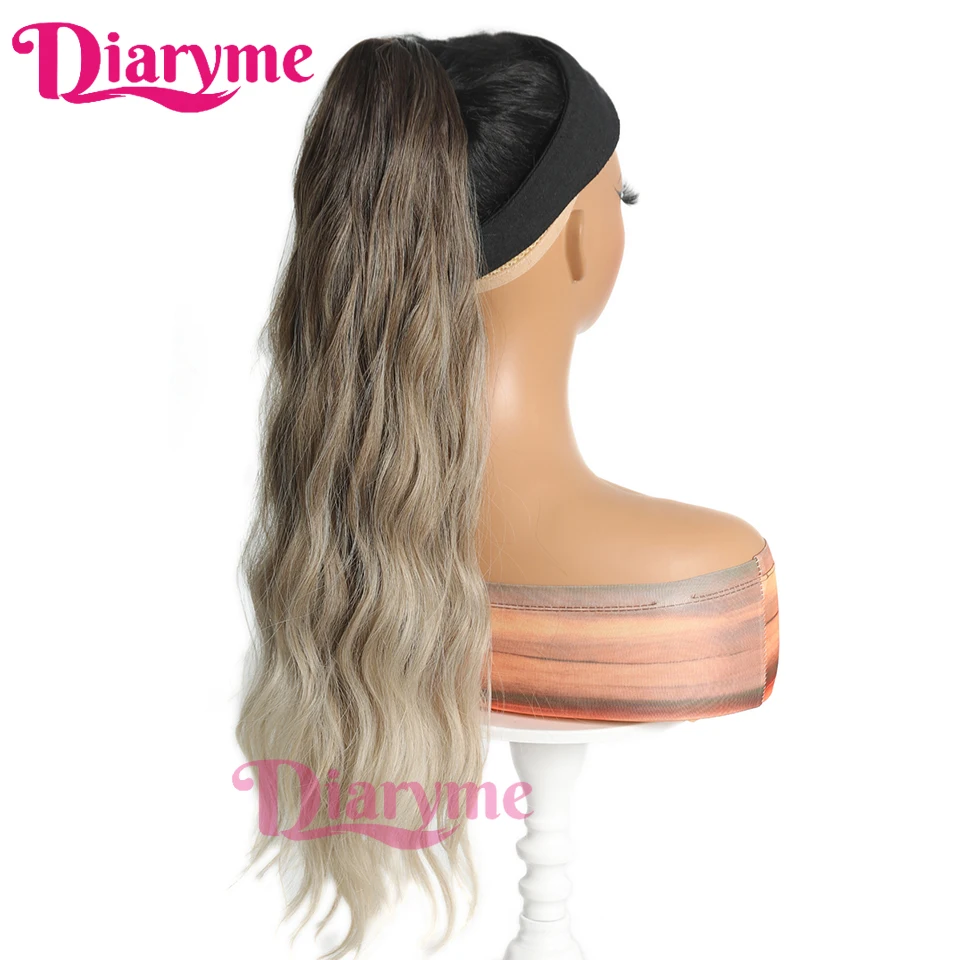 24inches Synthetic Claw Clip Ponytail Hairpiece Long Natural Wave Ponytail Hair Extensions Wig Ombre Brown Blonde Horse tail Fak