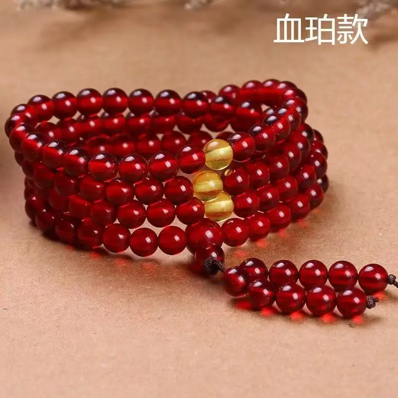 Unisex Chicken Oil Yellow and White Honey Blood Second Generation Amber Bead 108-Piece Buddhist Bracelet