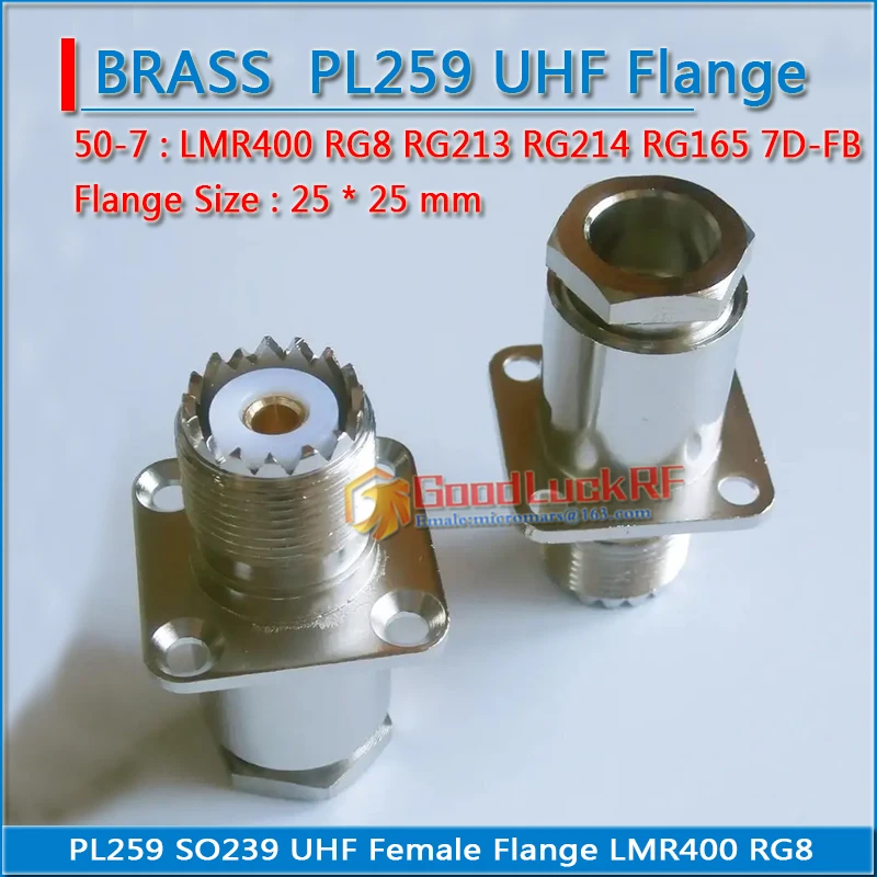 

PL259 SO239 UHF Female 4 hole Flange Panel Mount Clamp Solder LMR400 RG8 RG213 RG214 RG165 7D-FB Cable Plug RF Connector Adapter