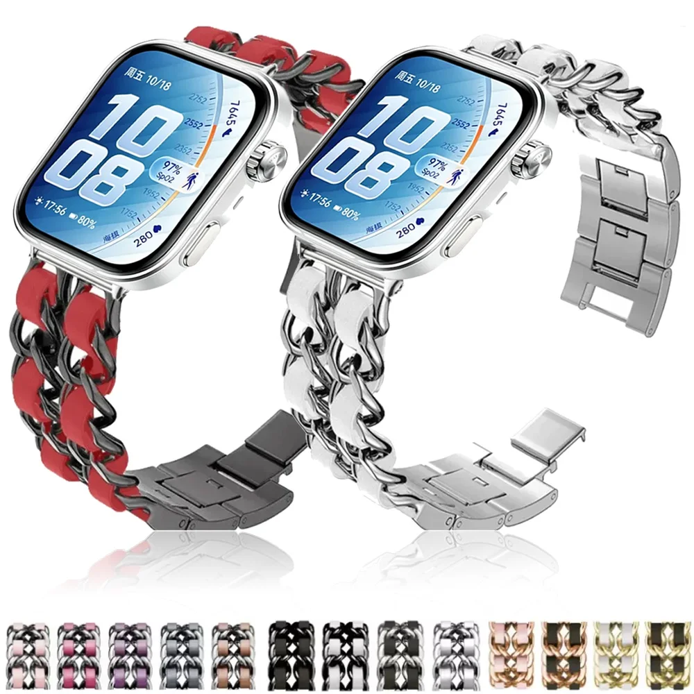 Metall+Lederarmband für Huawei Watch Fit 3-4-4 Pro, modisches Ersatzarmband für Huawei Watch Fit 5-5 Pro Zubehör.