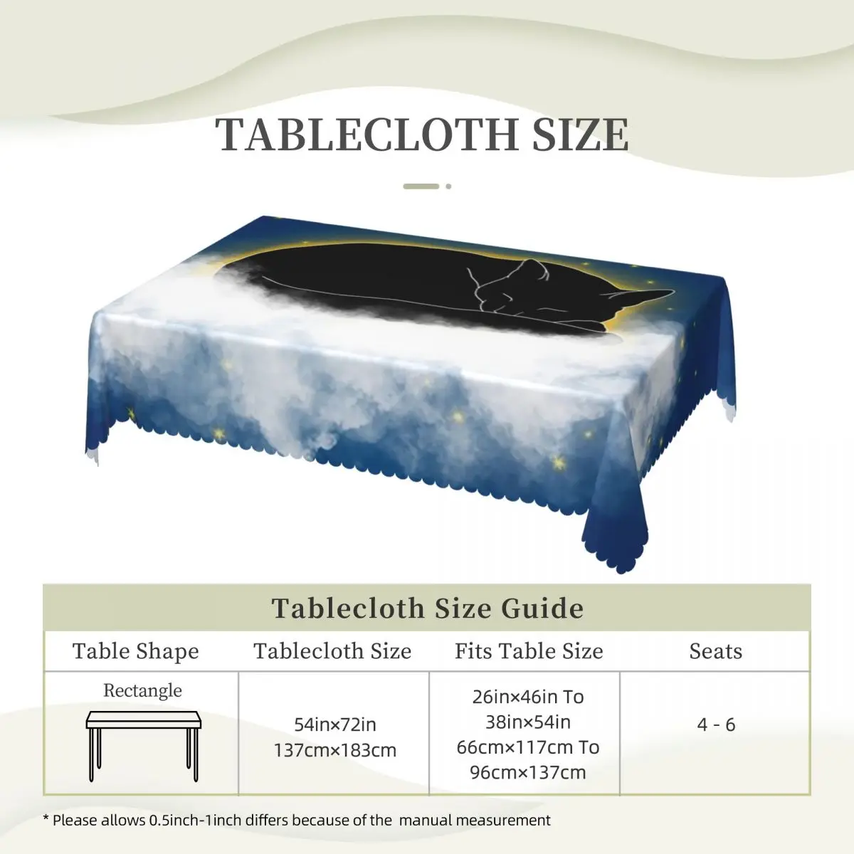 Black Cat And Dreamy Cloudy Night Sky Customized Rectangular Tablecloth Oilproof Table Cover for Dining Events Table Cloth