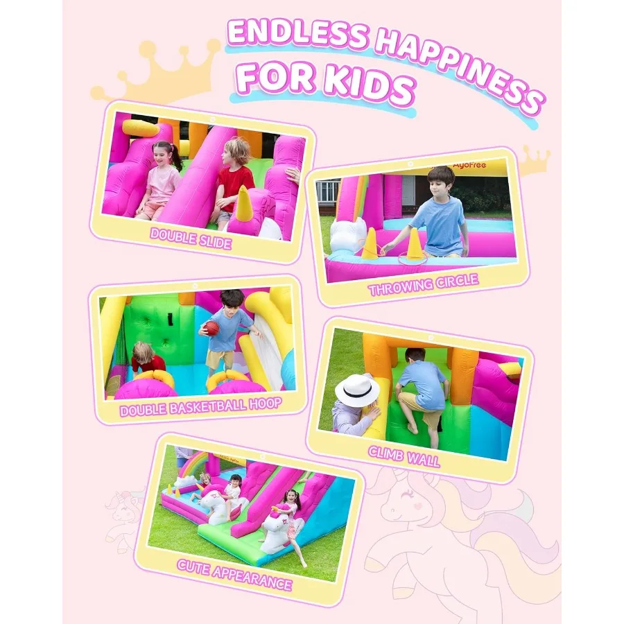 AirMyFun Надувной Bounce House Двойная горка Bounce House Розовый Крытый прыгающий замок для 3-8 6 в 1 Принцесса Bounce House с