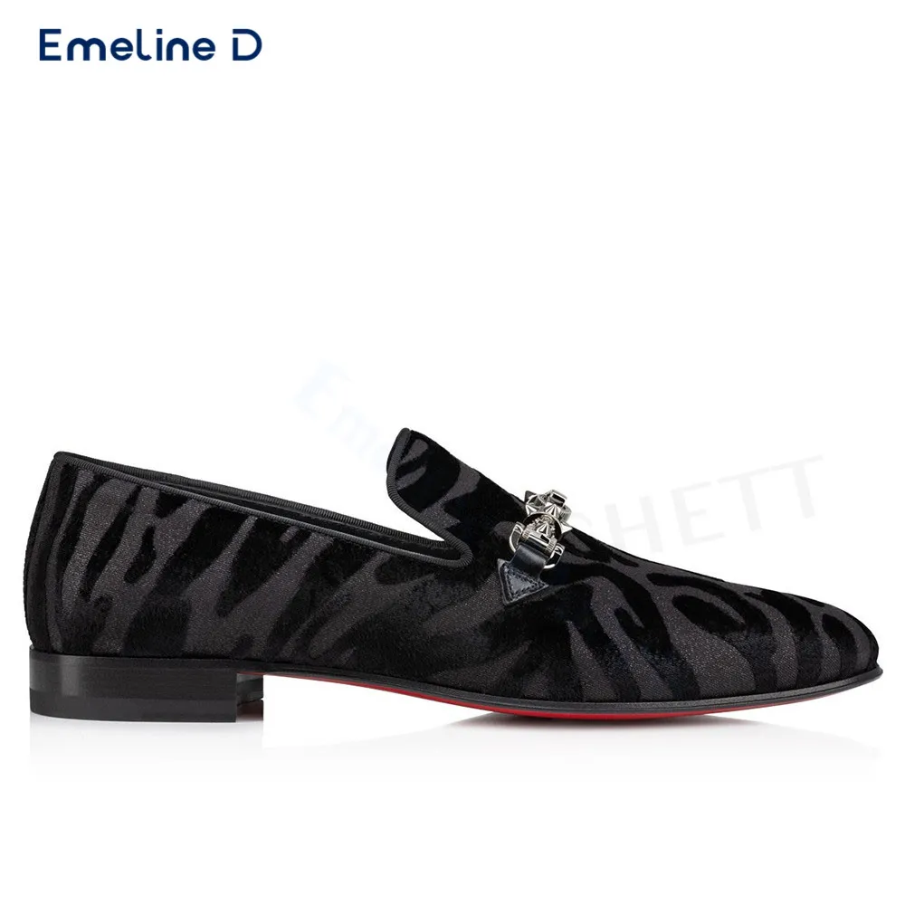 

Hardware Chain Decorated Loafers Zebra Pattern Suede Matte Casual Shoes Slip-On Thick Heels Fashionable Trendy Men's Shoes