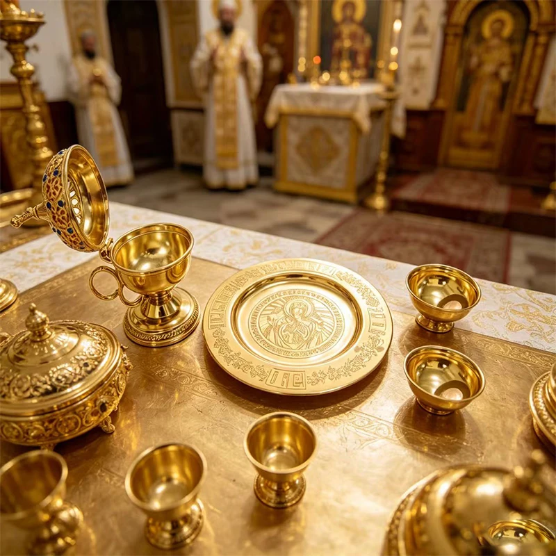 Neuer luxuriöser, vergoldeter orthodoxer Handweihrauchbrenner mit Emaille-Dekor für Kirchenliturgie, Hausaltar, Gebet und christliche Andacht – Detail 1