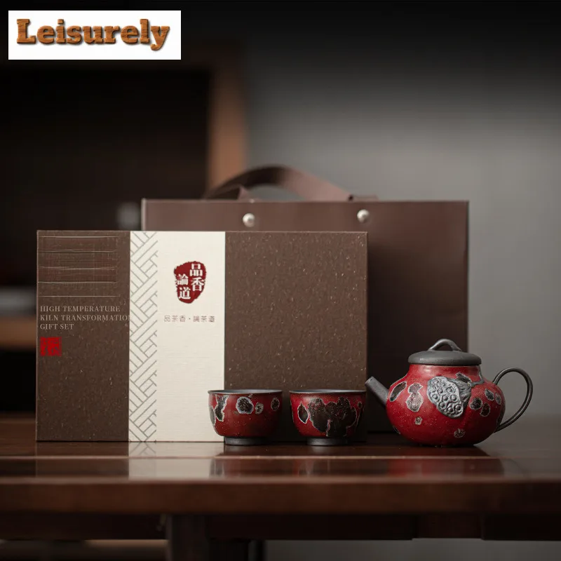 

Nezha Red Glazed Tea Set Complete Set Boutique Tea Ceremony Set Teapot And Tea Cup Set Chinese Tea Set Equipment Decoration Gift